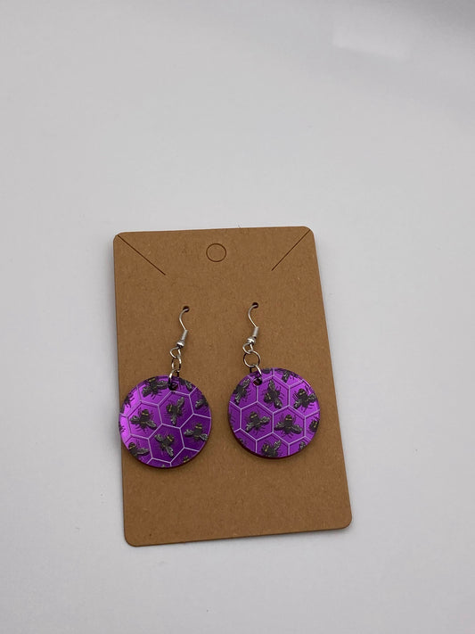 Bee Purple Earring Round