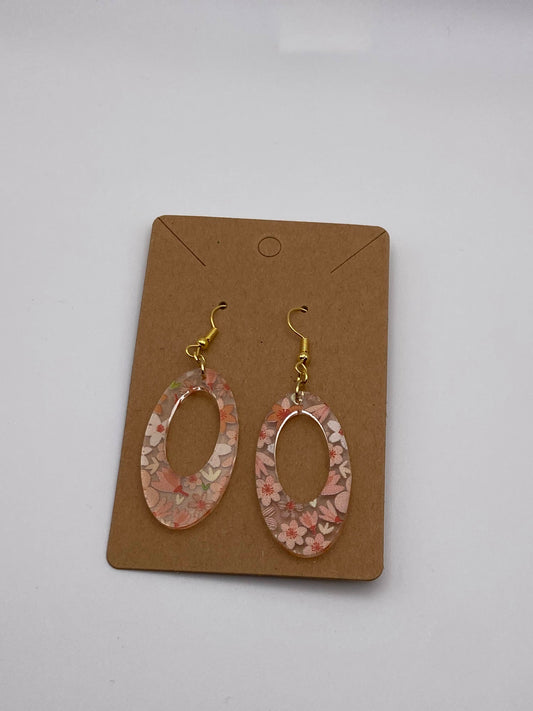 Clear Peach/Pink Floral Oval with Cutout