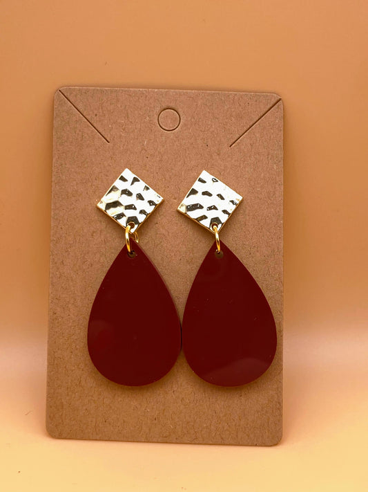 Maroon Teardrop with Gold Stud