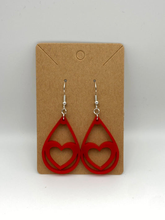 Red or Pink Teardrop with Single Heart Cutout