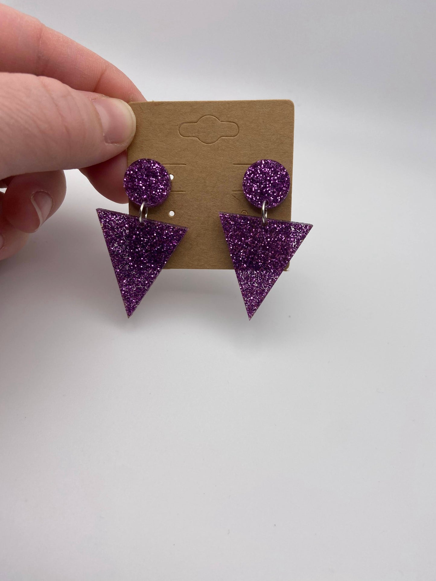 Purple Glitter Circle and Triangle Stud