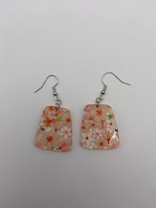 Clear Peach/Pink Floral Boho Square 1.5 inch Gold Jewelry Findings