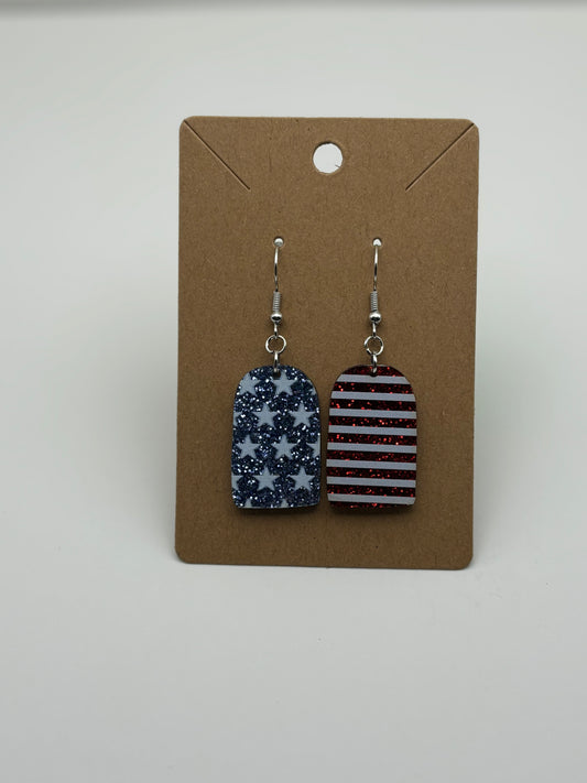 Patriotic Tombstone Shaped Earrings 1 inch