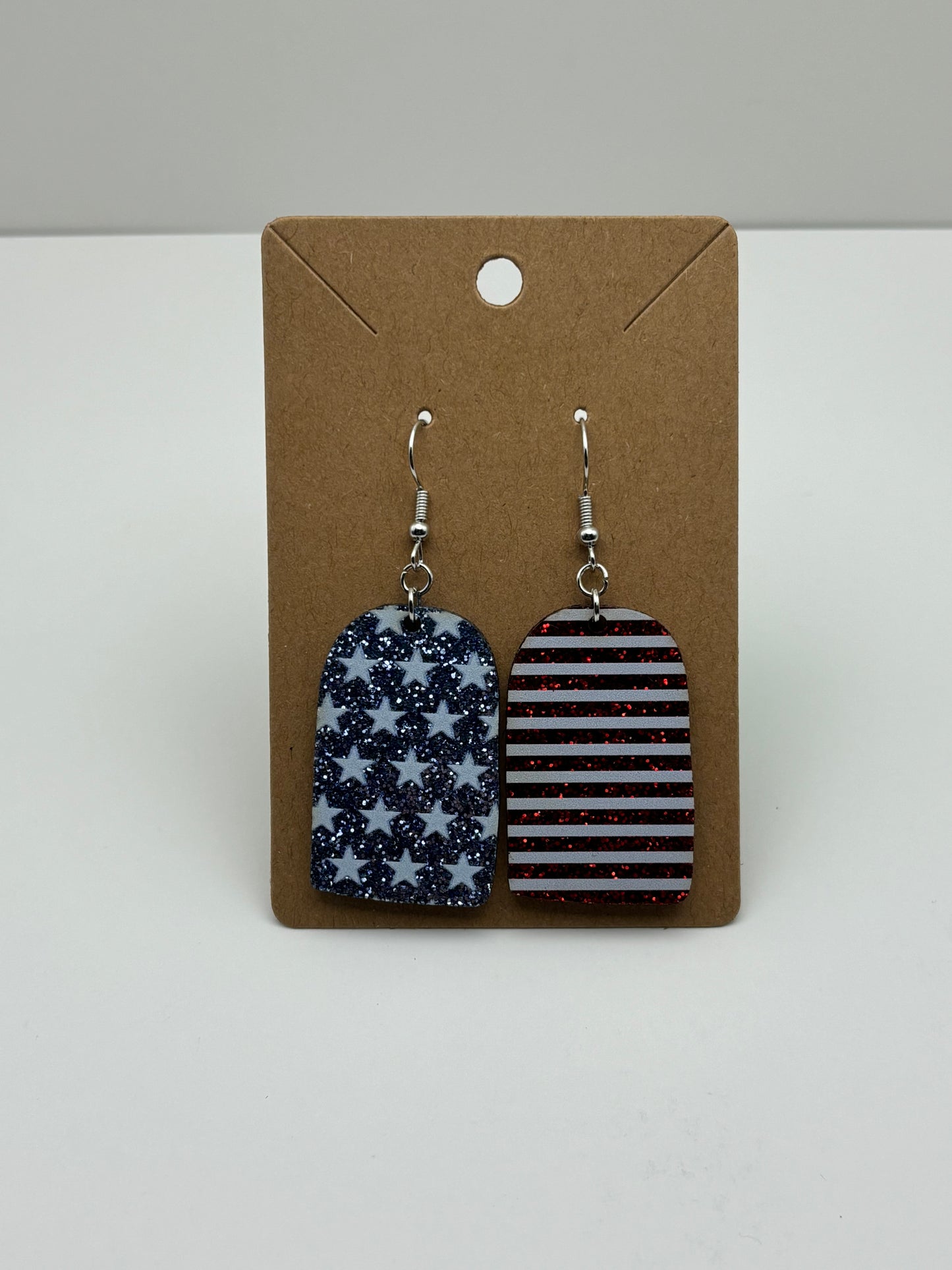 Patriotic Tombstone Shaped Earrings 1 1/2 Inches