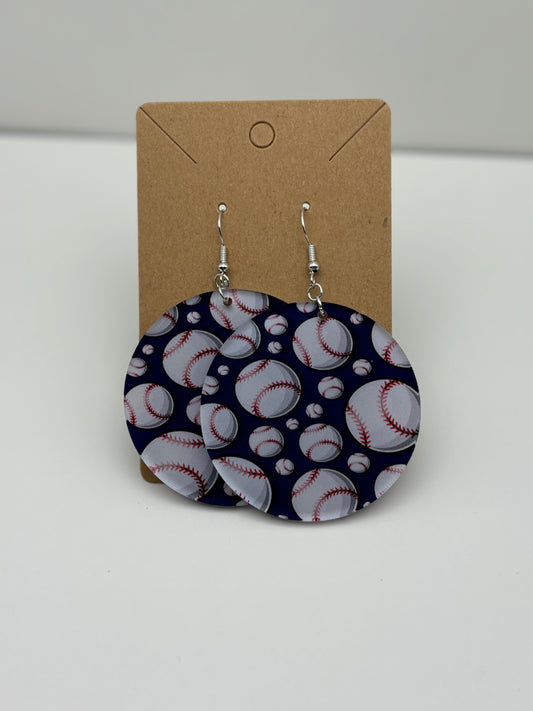 Baseball Earrings 2 inch Round